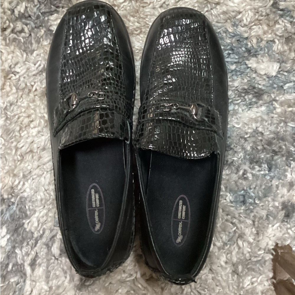 Aetrex Black Crocodile Texture  Loafers